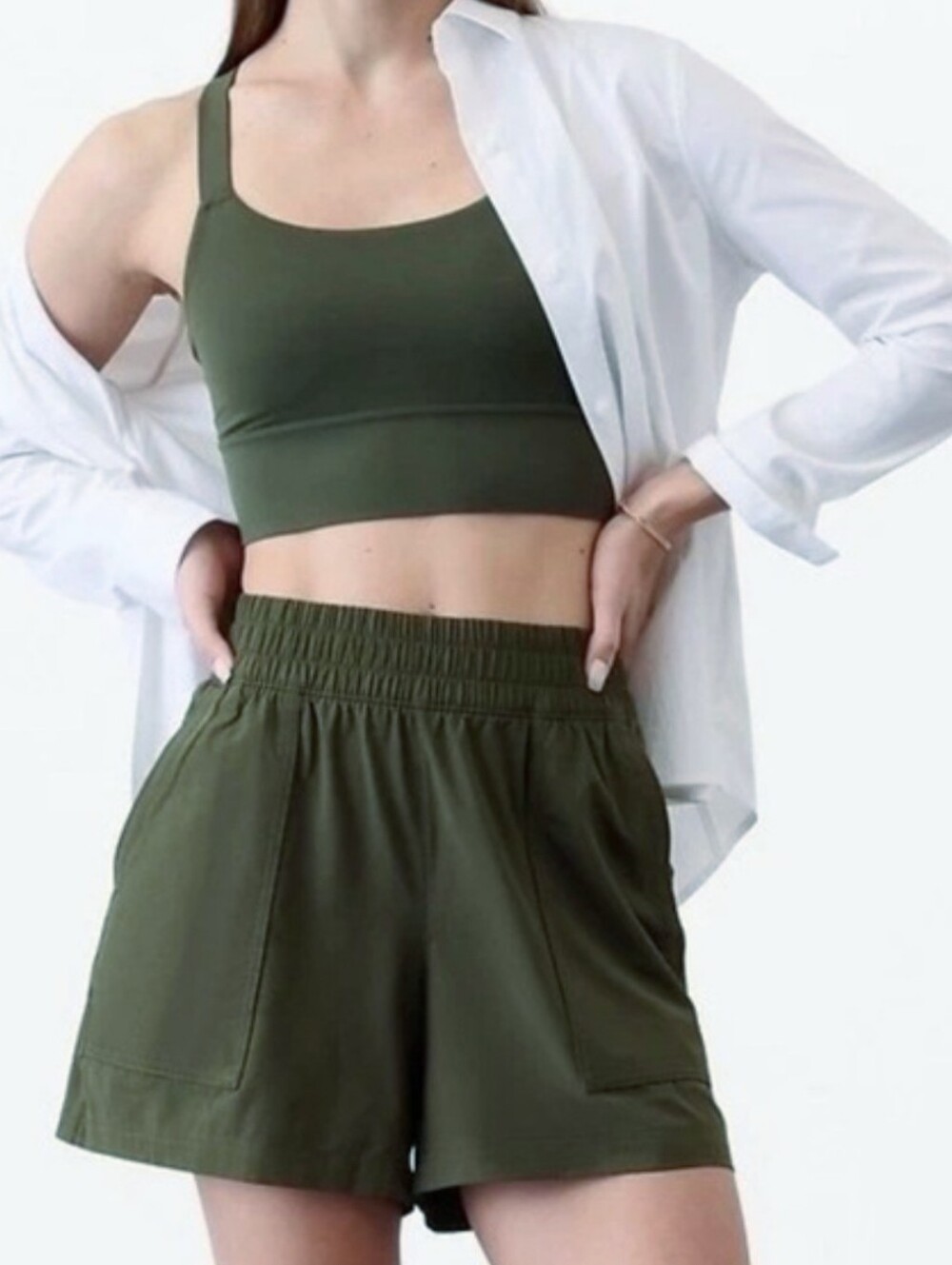 Athleta Olive Green Utility Hiking High-Waisted Shorts XS